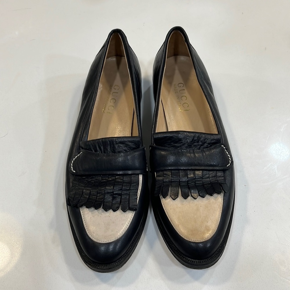 Gucci Dark Navy & White Mod Kilt Loafer Flats